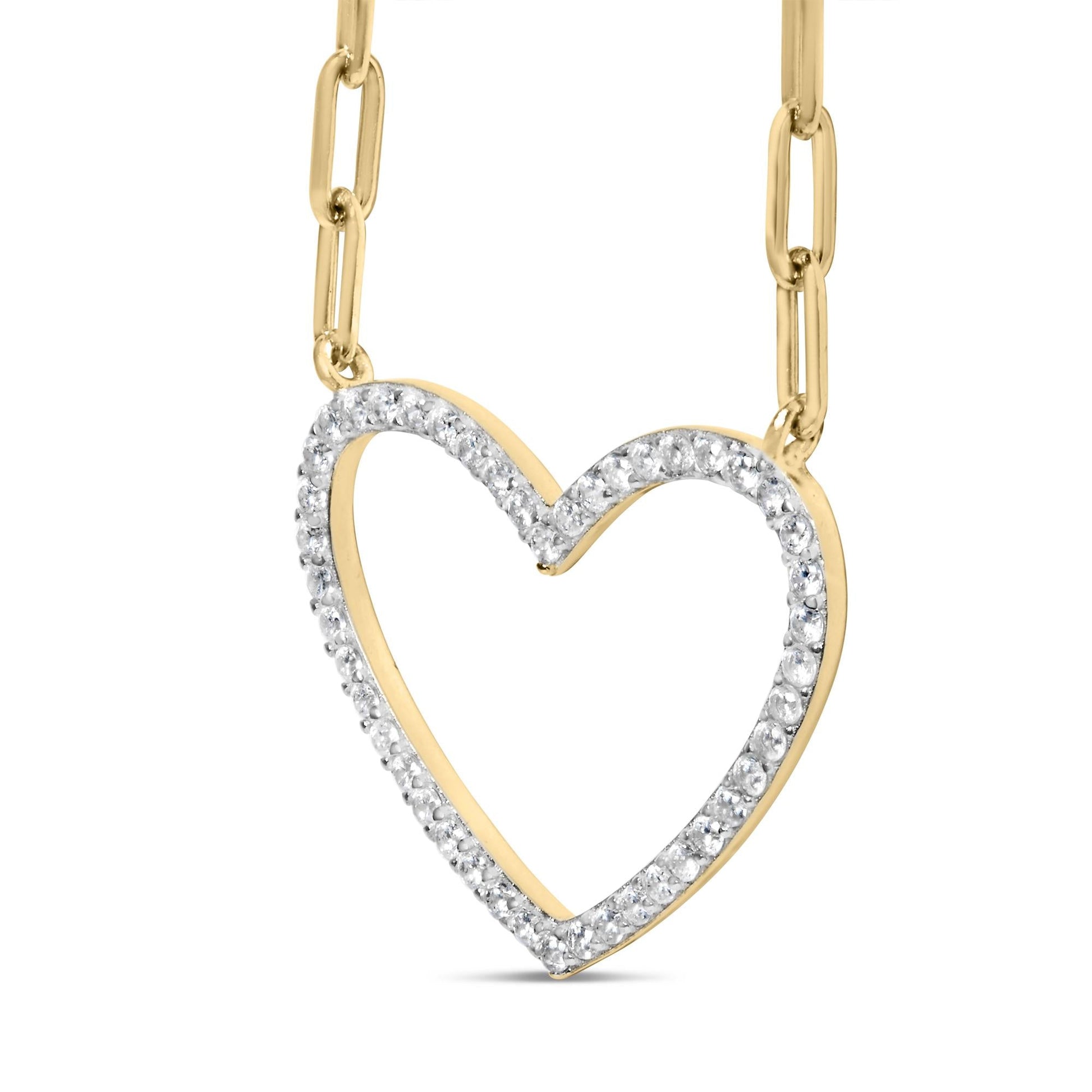 14K Yellow Gold Plated .925 Sterling Silver 1/4 Cttw Diamond Open Heart with Paperclip Chain Pendant Necklace (I-J Color, I2-I3 Clarity) - 18" Inches-3