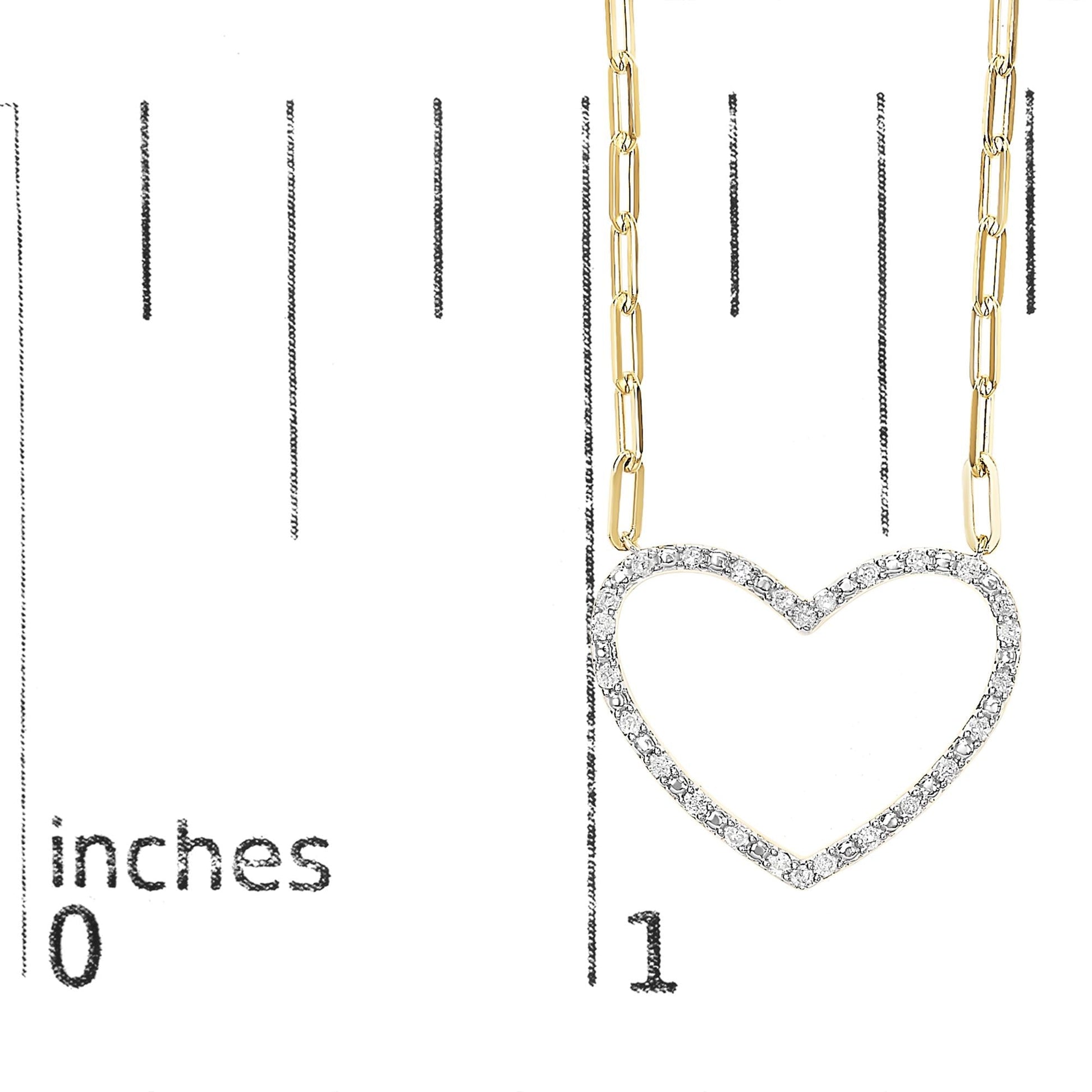 14K Yellow Gold Plated .925 Sterling Silver 1/4 Cttw Diamond Open Heart with Paperclip Chain Pendant Necklace (I-J Color, I2-I3 Clarity) - 18" Inches-4