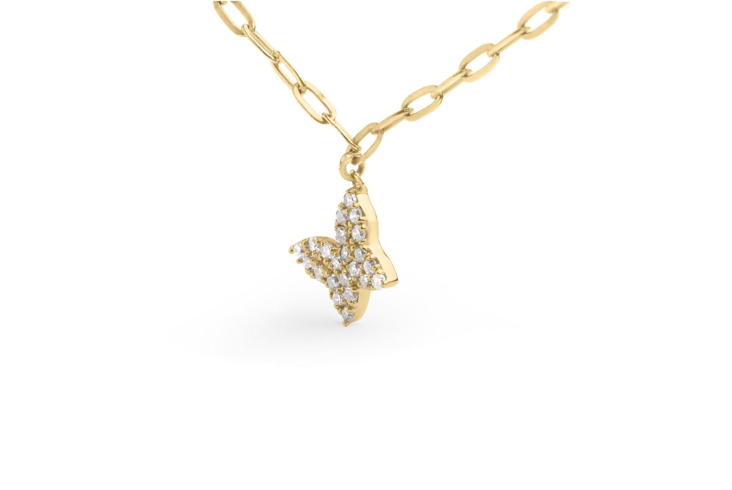 14KT Yellow Gold 1/2 Cttw Diamond Butterfly Station Paperclip Station Necklace (I-J Color, I1-I2 Clarity) - Adjustable 15"-17" Inches-3