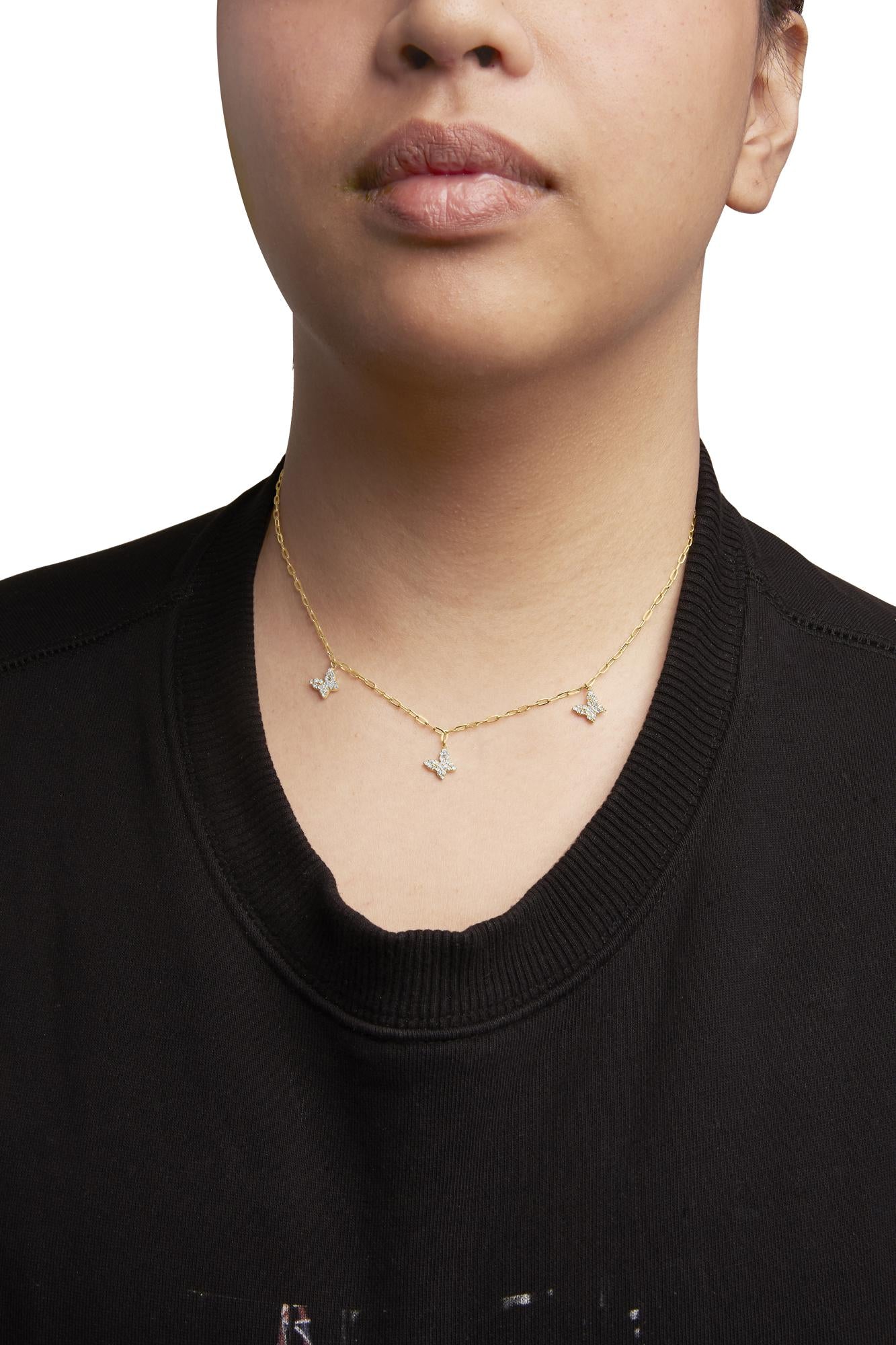 14KT Yellow Gold 1/2 Cttw Diamond Butterfly Station Paperclip Station Necklace (I-J Color, I1-I2 Clarity) - Adjustable 15"-17" Inches-2