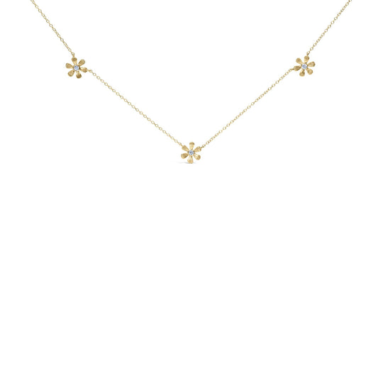 10K Yellow Gold 1/8 Cttw Diamond Floral Station Chain Necklace (I-J Color, I1-I2 Clarity)-0