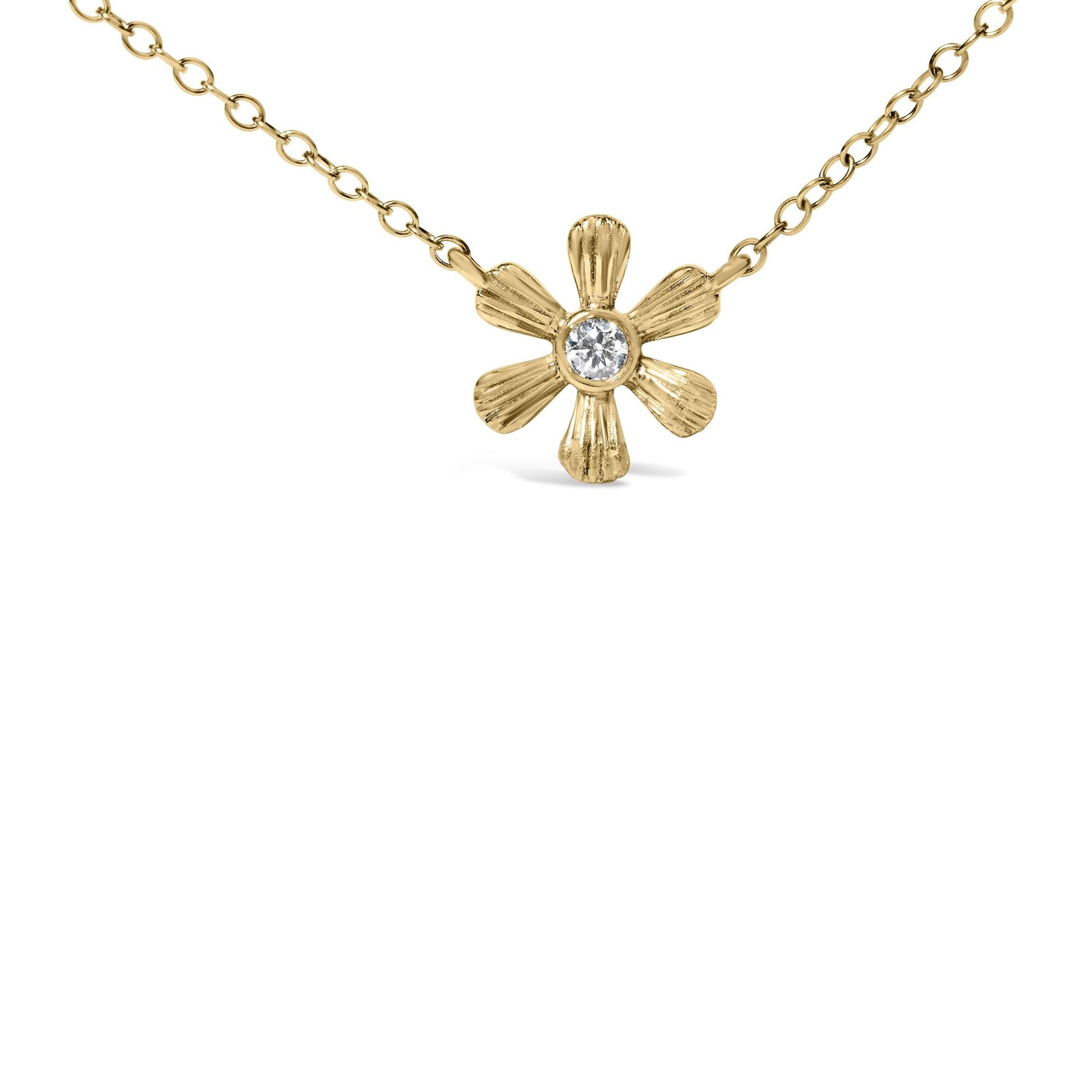 10K Yellow Gold 1/8 Cttw Diamond Floral Station Chain Necklace (I-J Color, I1-I2 Clarity)-1