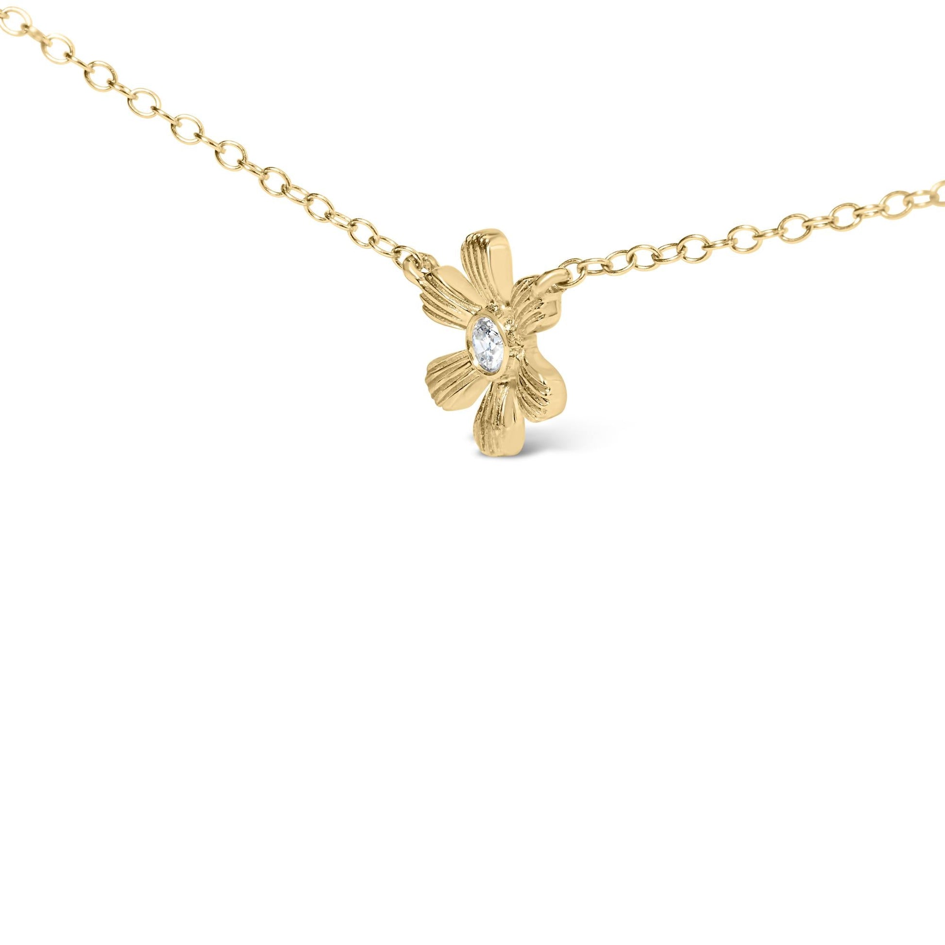 10K Yellow Gold 1/8 Cttw Diamond Floral Station Chain Necklace (I-J Color, I1-I2 Clarity)-3
