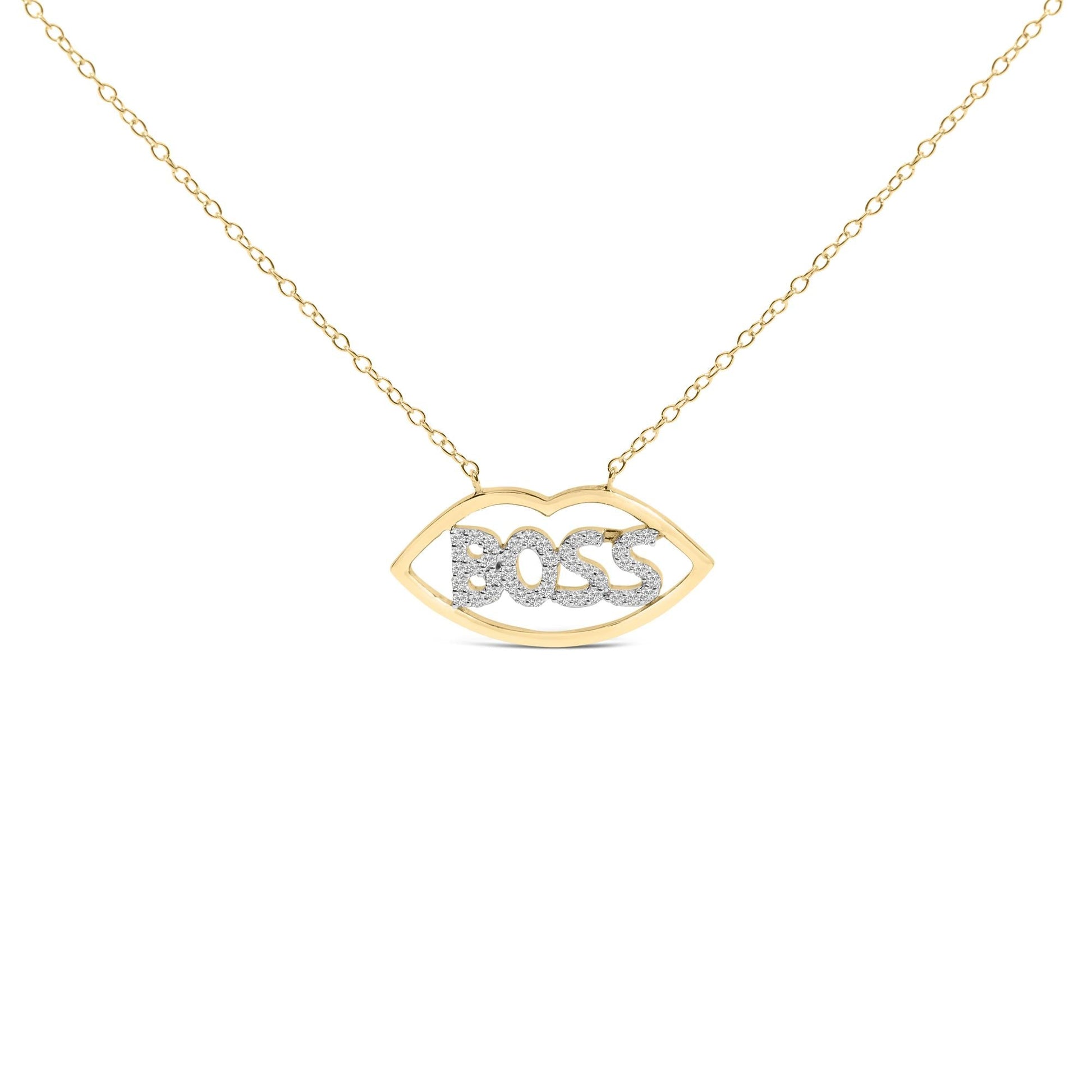 14K Yellow Gold Plated Silver 1/4 Cttw Diamond "Boss" Pendant Necklace - 18 Inch-0