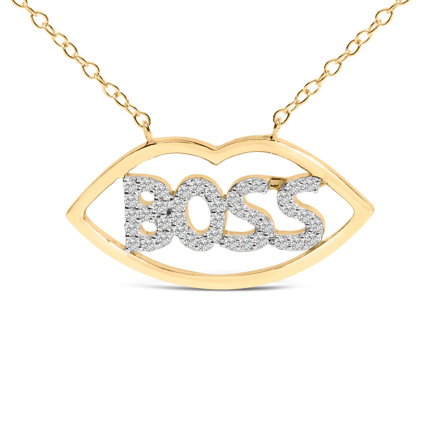 14K Yellow Gold Plated Silver 1/4 Cttw Diamond "Boss" Pendant Necklace - 18 Inch