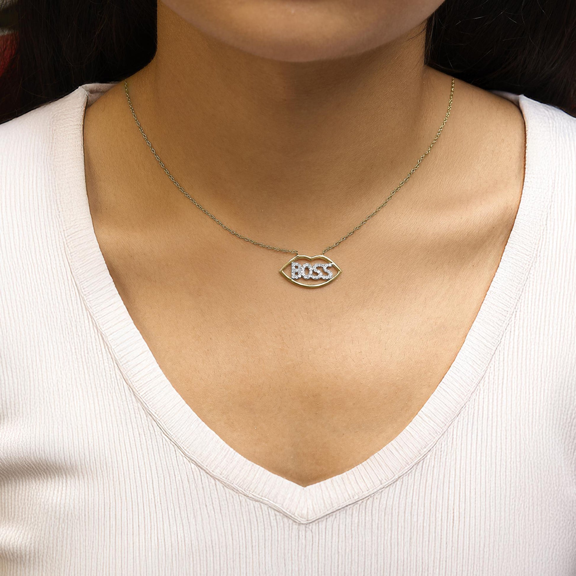 14K Yellow Gold Plated Silver 1/4 Cttw Diamond "Boss" Pendant Necklace - 18 Inch-2