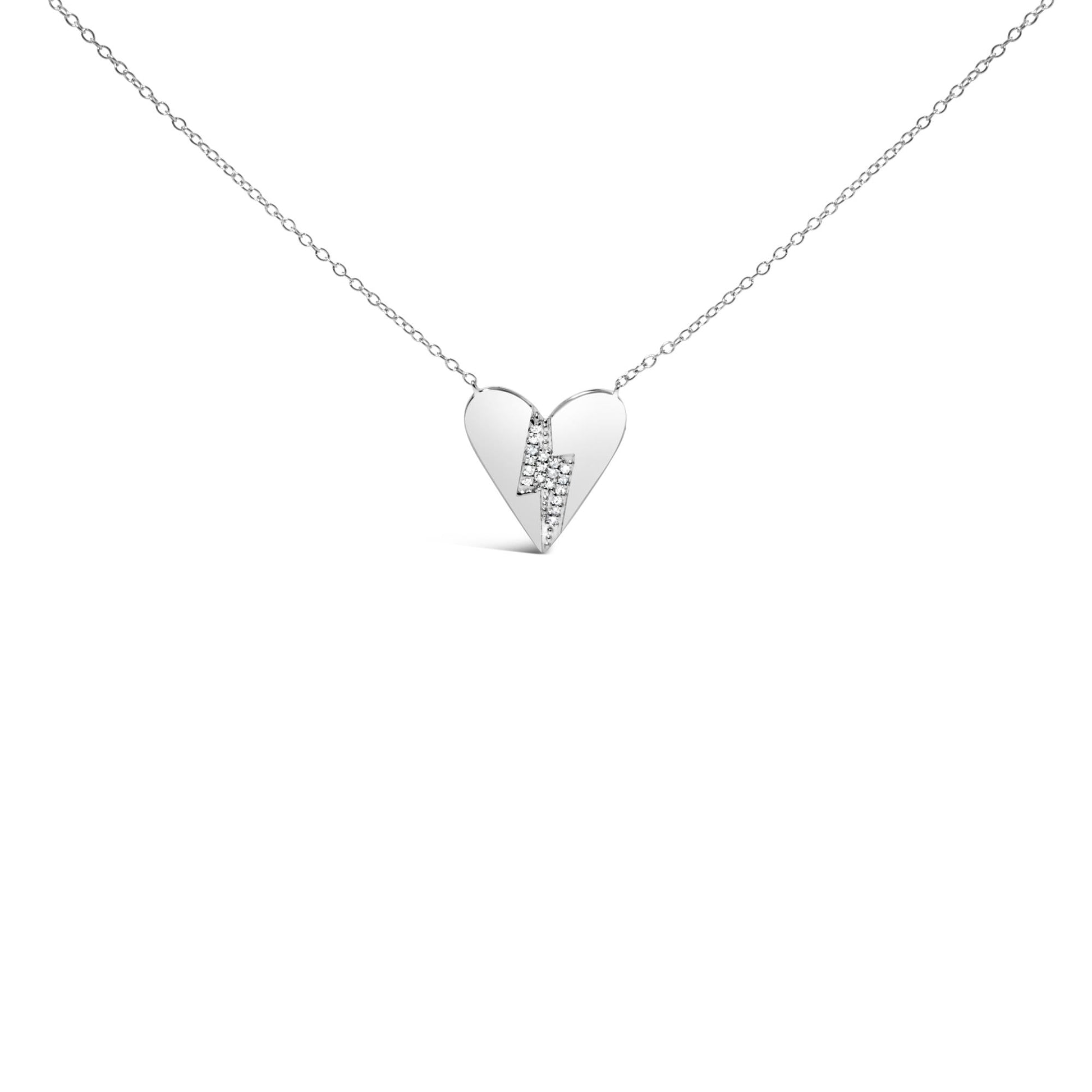 .925 Sterling Silver Diamond Broken Heart Pendant Necklace (H-I Color, I1-I2 Clarity) - 18" Inches-0