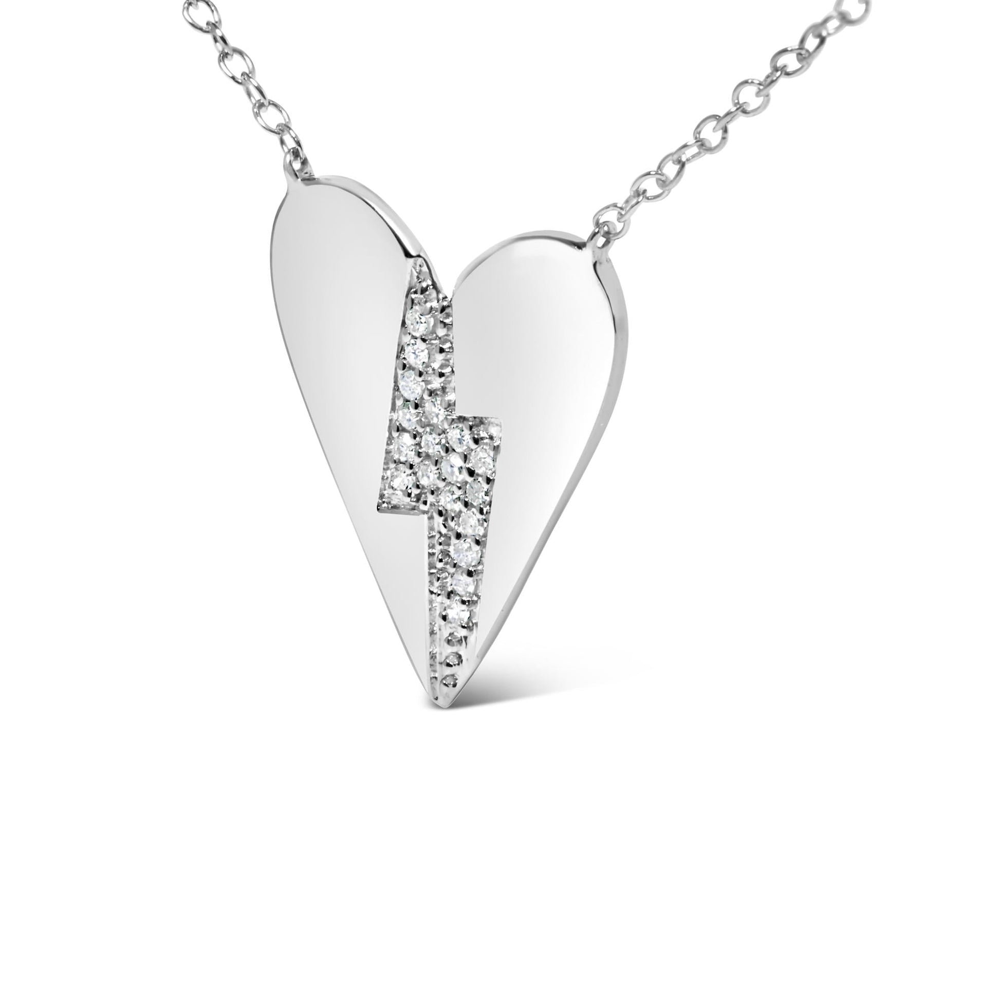 .925 Sterling Silver Diamond Broken Heart Pendant Necklace (H-I Color, I1-I2 Clarity) - 18" Inches-3