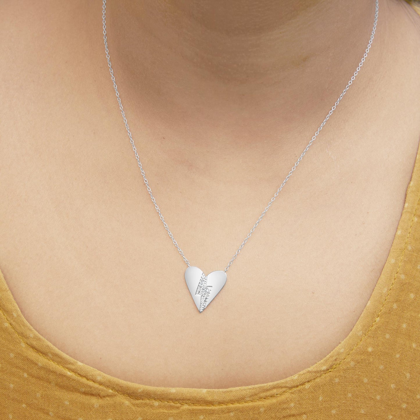 .925 Sterling Silver Diamond Broken Heart Pendant Necklace (H-I Color, I1-I2 Clarity) - 18" Inches-2