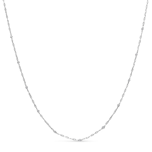 14K White Gold 1/2 Cttw Diamond Bezel Station Paperclip Chain Necklace (H-I Color, SI1-SI2 Clarity) - 18"