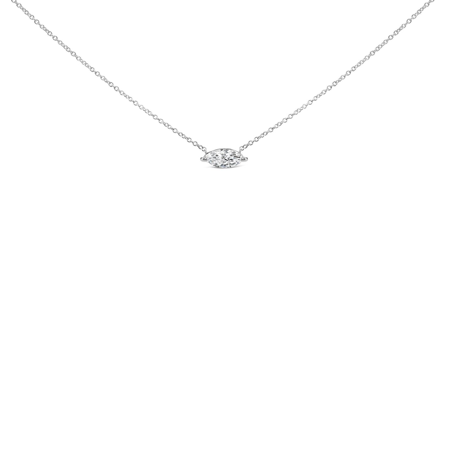 14K White Gold 1/2 Cttw Marquise Lab-Grown Diamond East West Solitaire 18" Pendant Necklace (F-G Color, VS2-SI1 Clarity)-1