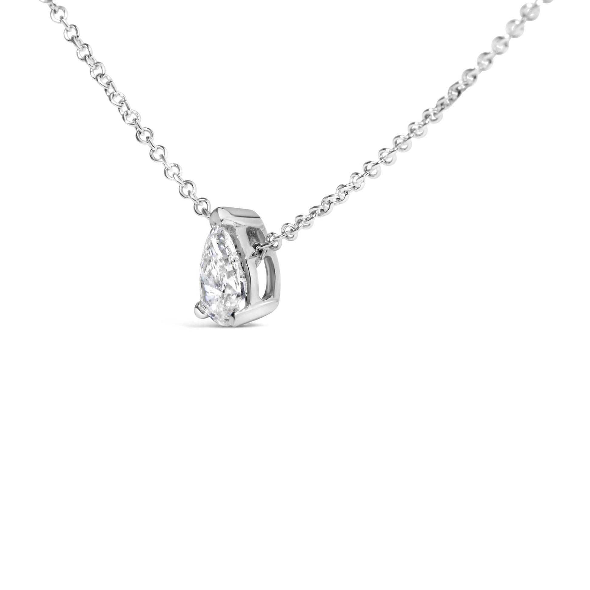 14K White Gold 1/2 Cttw Pear Shape Lab-Grown Diamond 3-Prong Solitaire Pendant Necklace 18 Inch (F-G Color, VS2-SI1 Clarity)-3