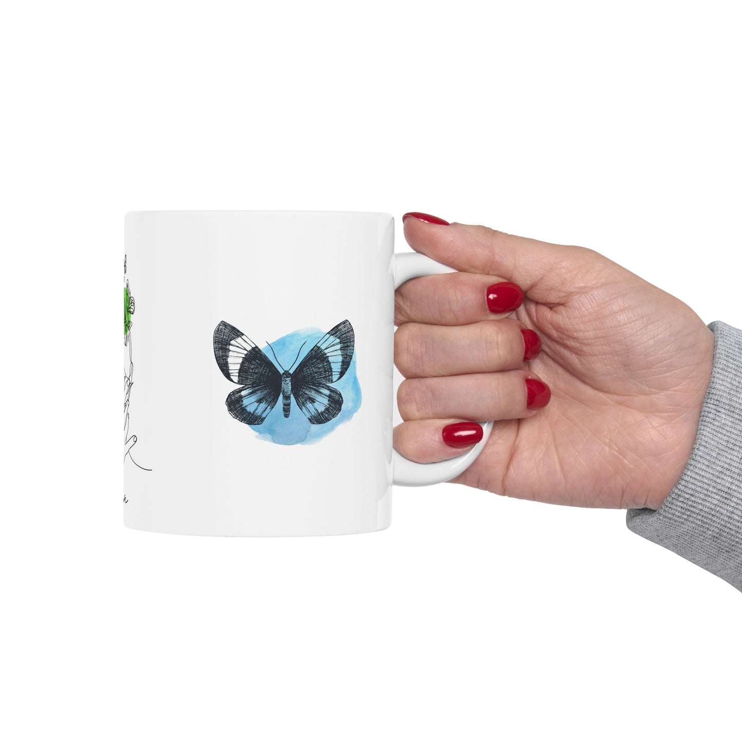 Elegant Woman Butterfly Ceramic Mug | Inspirational Gift, Art Coffee Cup, Unique Design, Home Decor, Mother's Day Gift