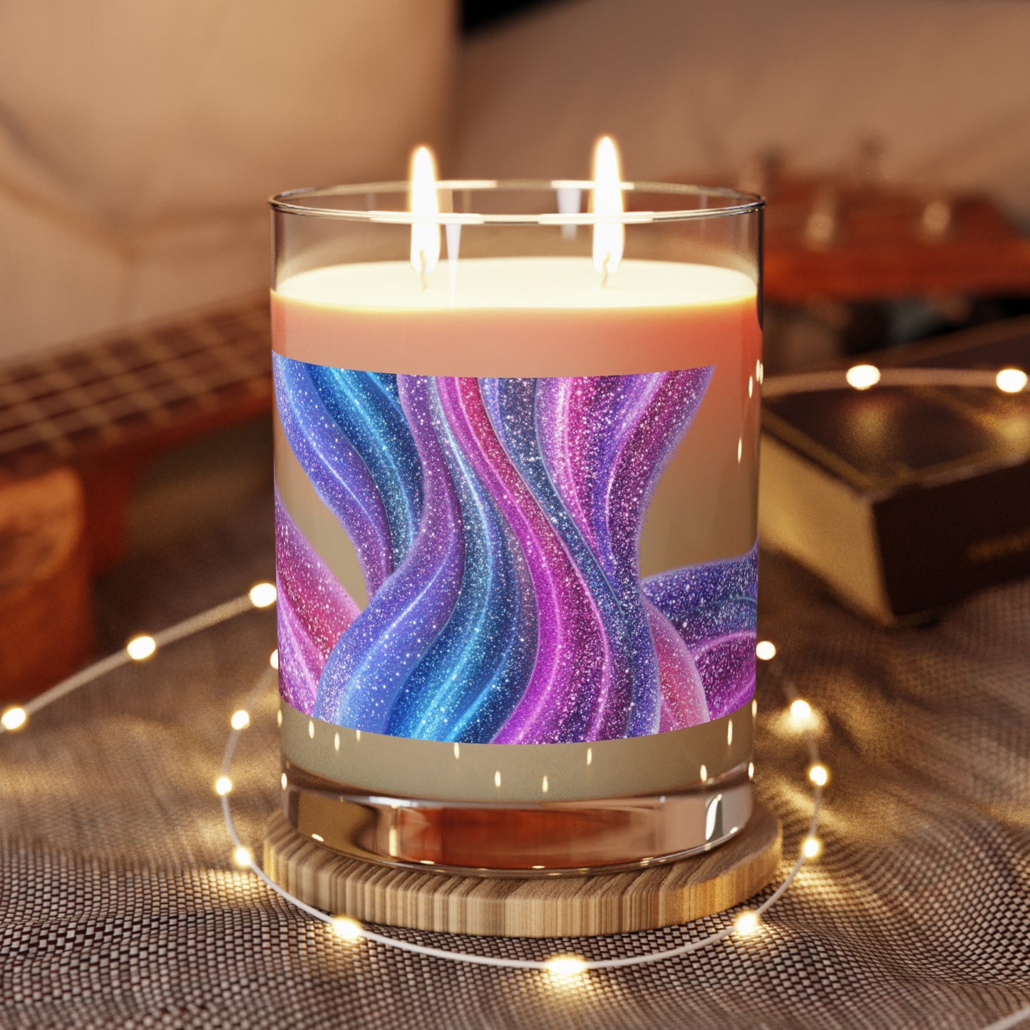 Purple Pink Glitter Swirl Candle 11oz Glass Scented Candle
