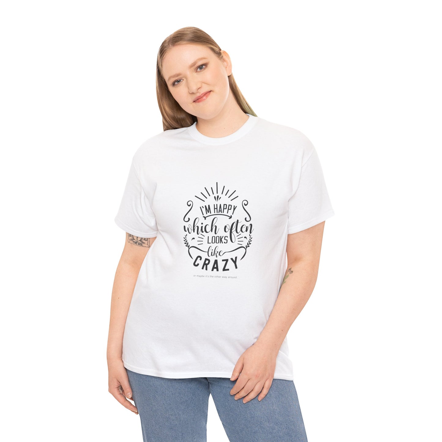 Happy Life or Crazy Unisex Cotton Tee - Perfect for Everyday Wear, Gift, Casual Style, Festival, and Celebrations