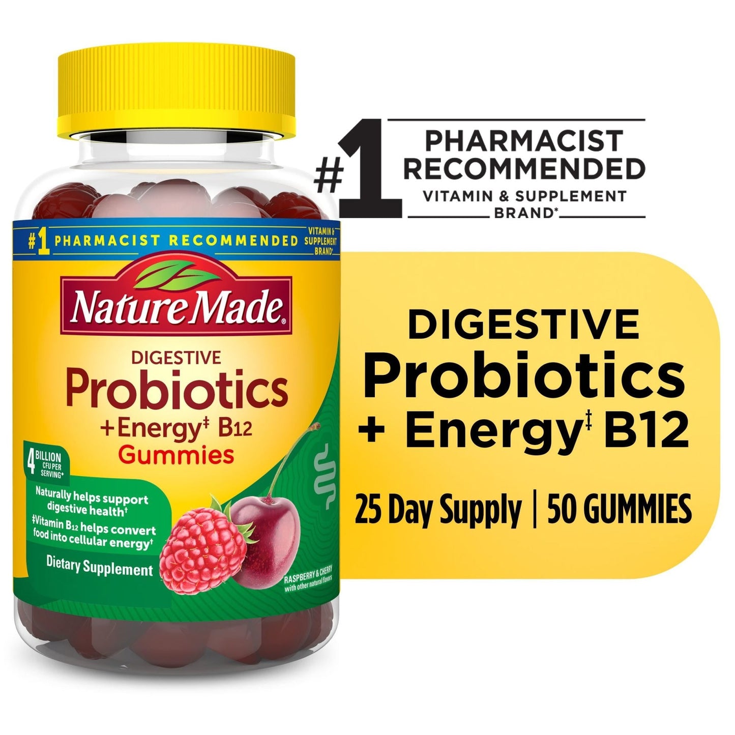 Nature Made Probiotics + Energy B12 Raspberry Cherry Gummy 50Ea
