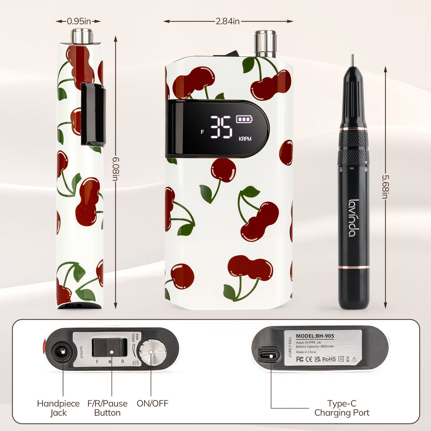 Crown™ Nail Lamp & Wand™ Nail Drill Bundle - Cherry Print