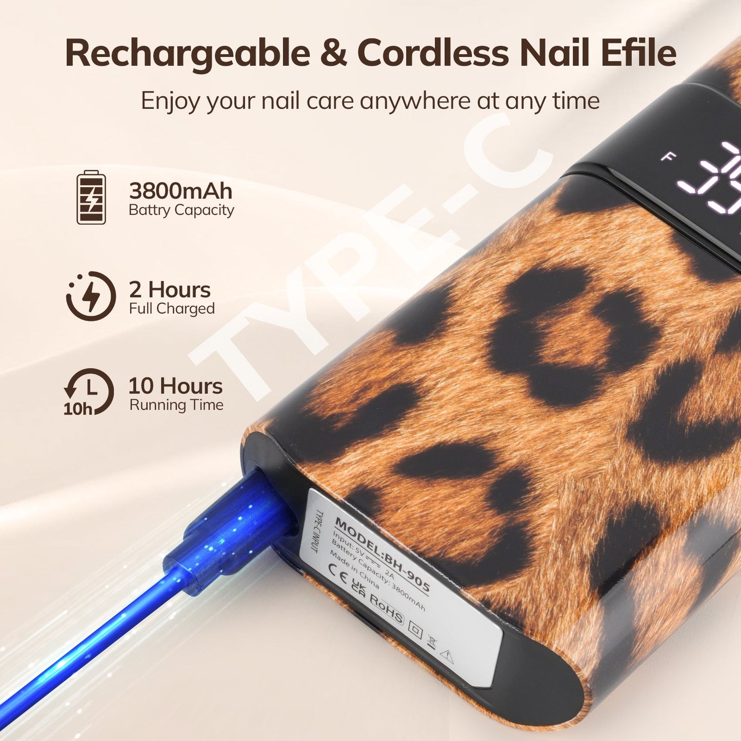 Wand™ Nail Drill - Leopard Print - 35,000 RPM Rechargeable