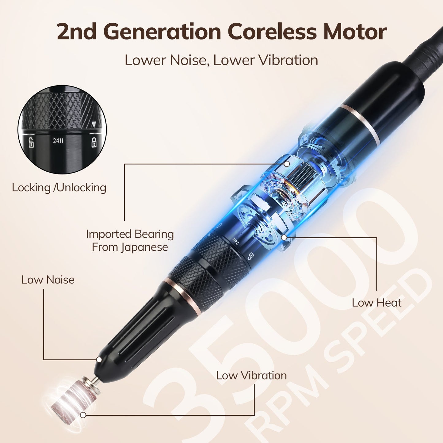 Wand™ Nail Drill - Cherry Print - 35,000 RPM Rechargeable