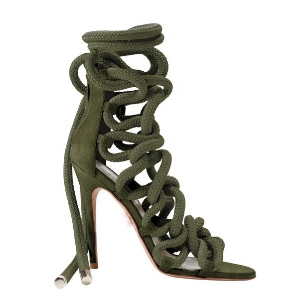 Women's Gladiator Lace-up Rope High Heel Sandals