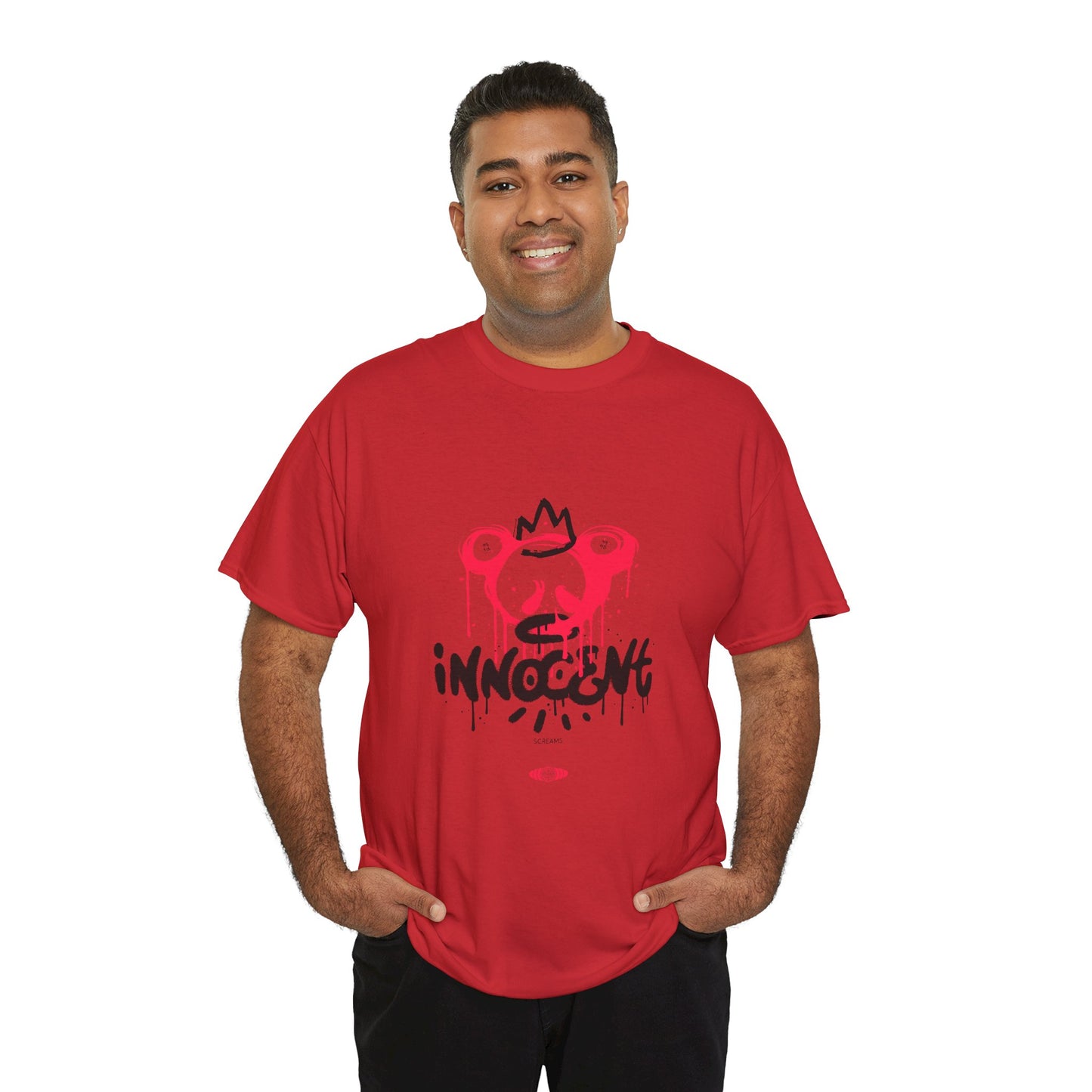 Edgy Graphic Tee: 'Innocent' Design, Urban Fashion, Streetwear, Unisex Cotton T-Shirt, Music Festivals, Casual Wear