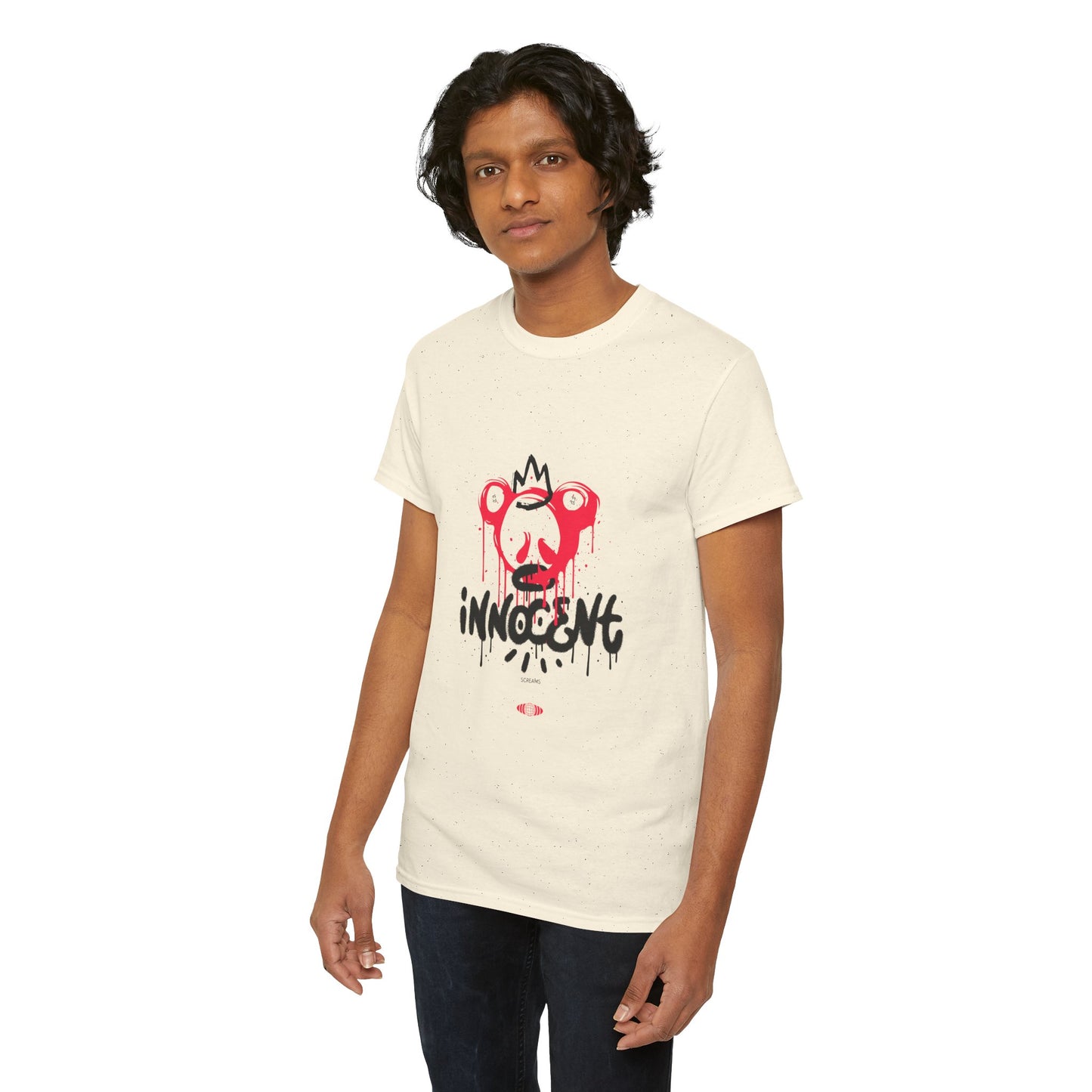 Edgy Graphic Tee: 'Innocent' Design, Urban Fashion, Streetwear, Unisex Cotton T-Shirt, Music Festivals, Casual Wear