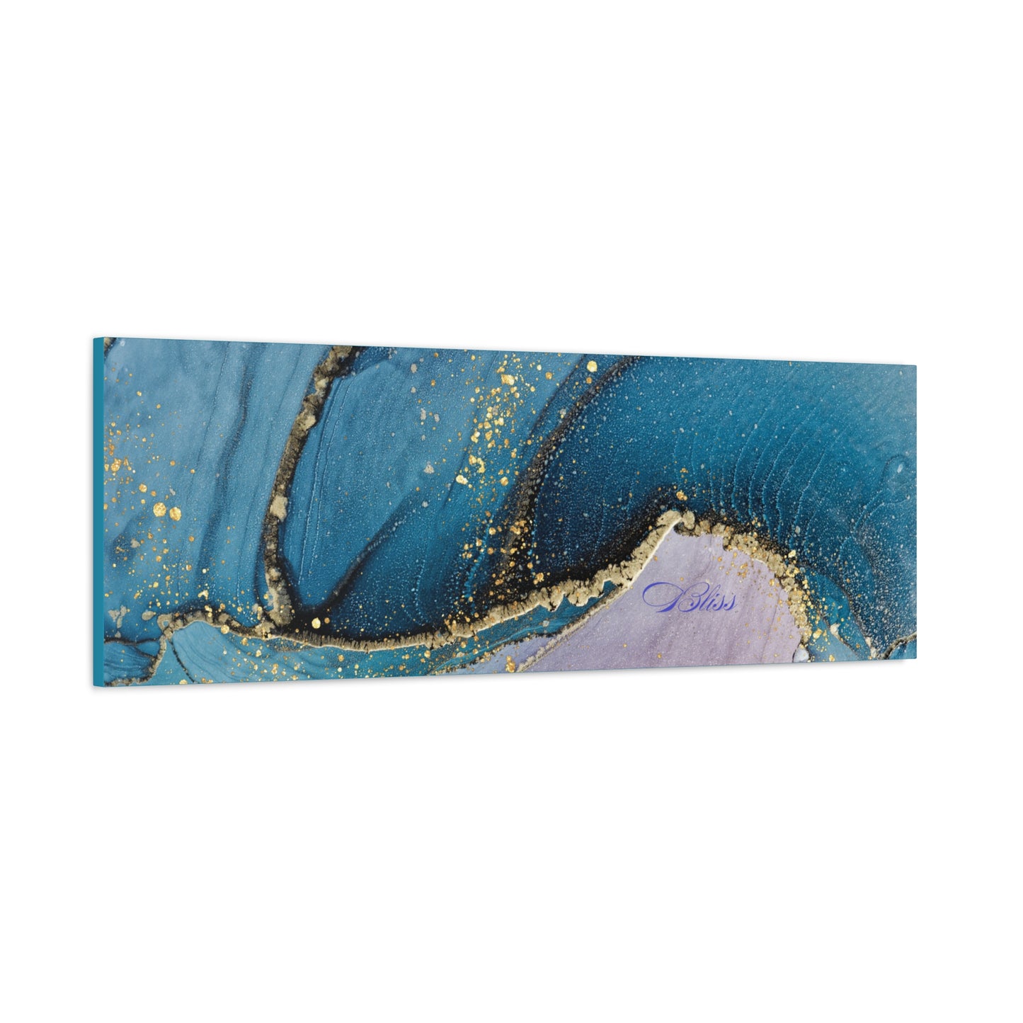 Canvas Wall Art, Abstract Ocean Wave, Modern Decor, Home Office, Gift for Her, Blue Gold Artwork, Living Room Wall Decor