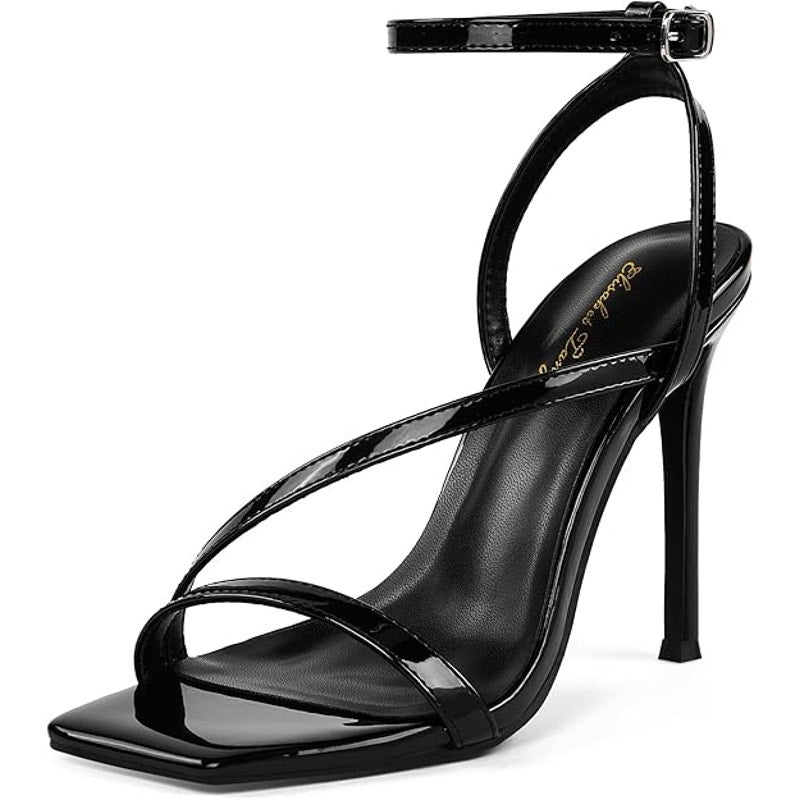 Elisabet Tang Womens Size 8 Black 4.25" Heels Open Square Toe Ankle Strap Shoes