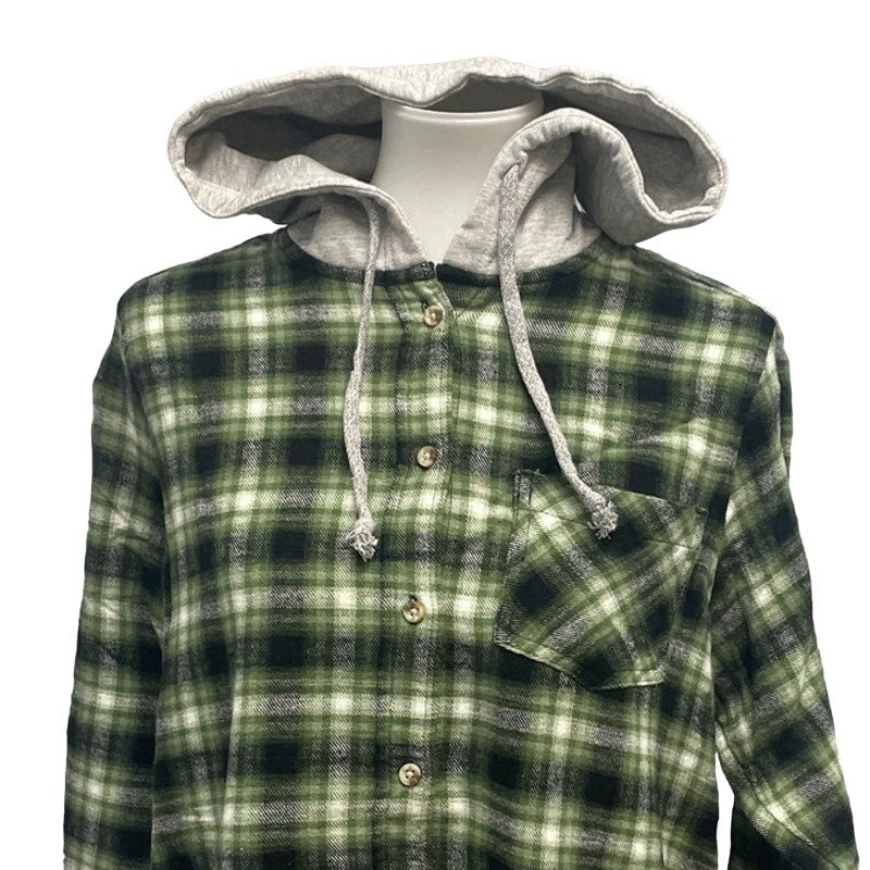 New Time and Tru Womens Small Long Sleeve Plaid Flannel Cotton Blend Hoodie