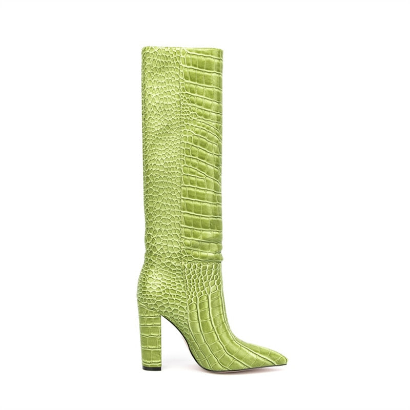 Luxury Brand Design Female Pointed Toe Knee High Boots Fashion Slip-on High Heels Women Boots Party Office Sexy Shoes