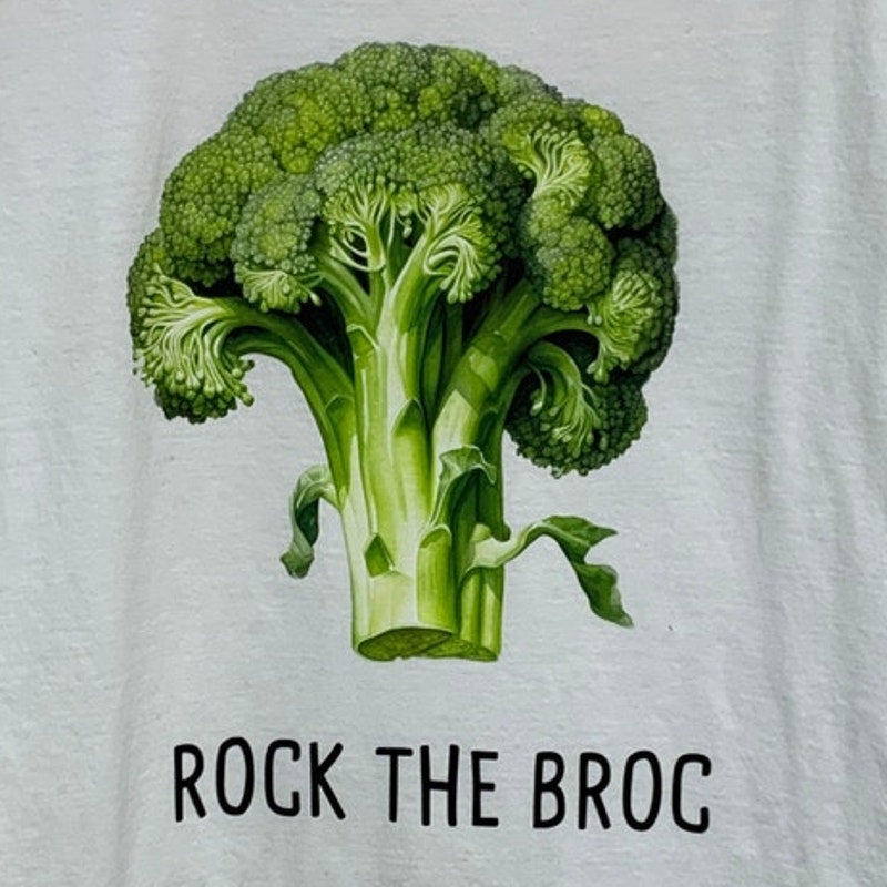 New Hand Printed Adult Large Rock the Broc Broccoli Veggie Short Sleeve T Shirt