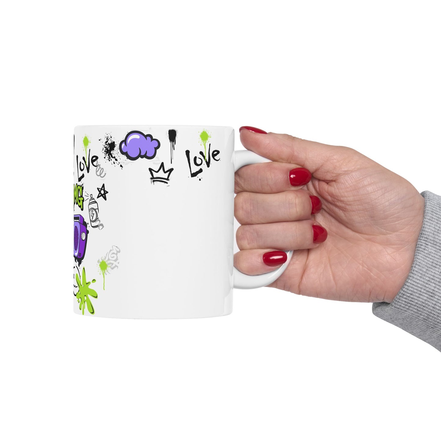 Trendy LOVE Graffiti Ceramic Mug, Unique Gift for Teens, Street Art Coffee Cup, Fun Drinkware for Birthdays, Cool Personalized Cup