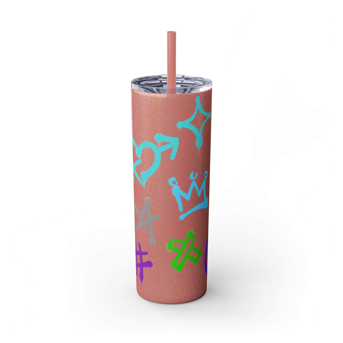 Trendy Skinny Tumbler with Straw, 20oz | Unique Graffiti Style Drinkware for Teens, Gifts, Parties, and Everyday Use