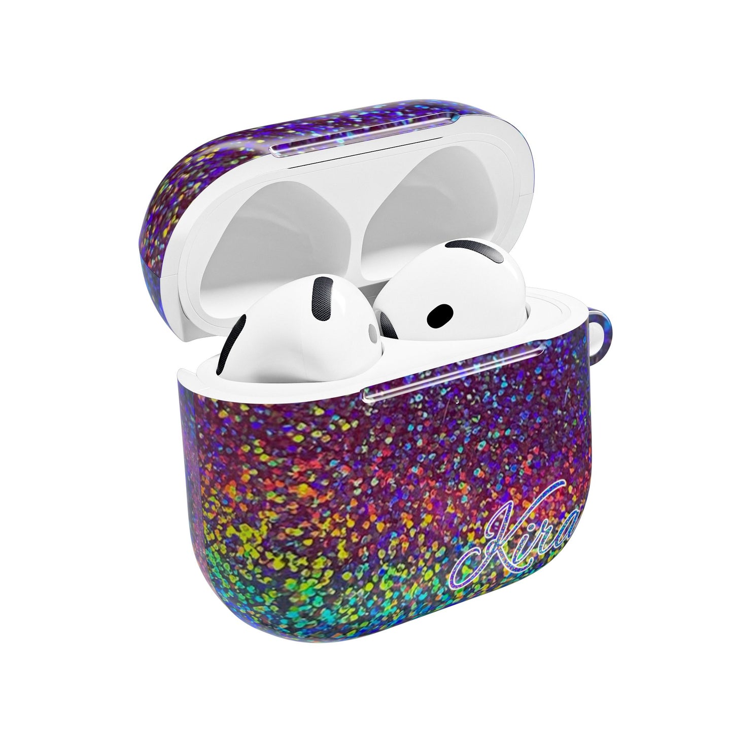 Holographic Rainbow Glitter Print Earbud Case - Personalized Name Option