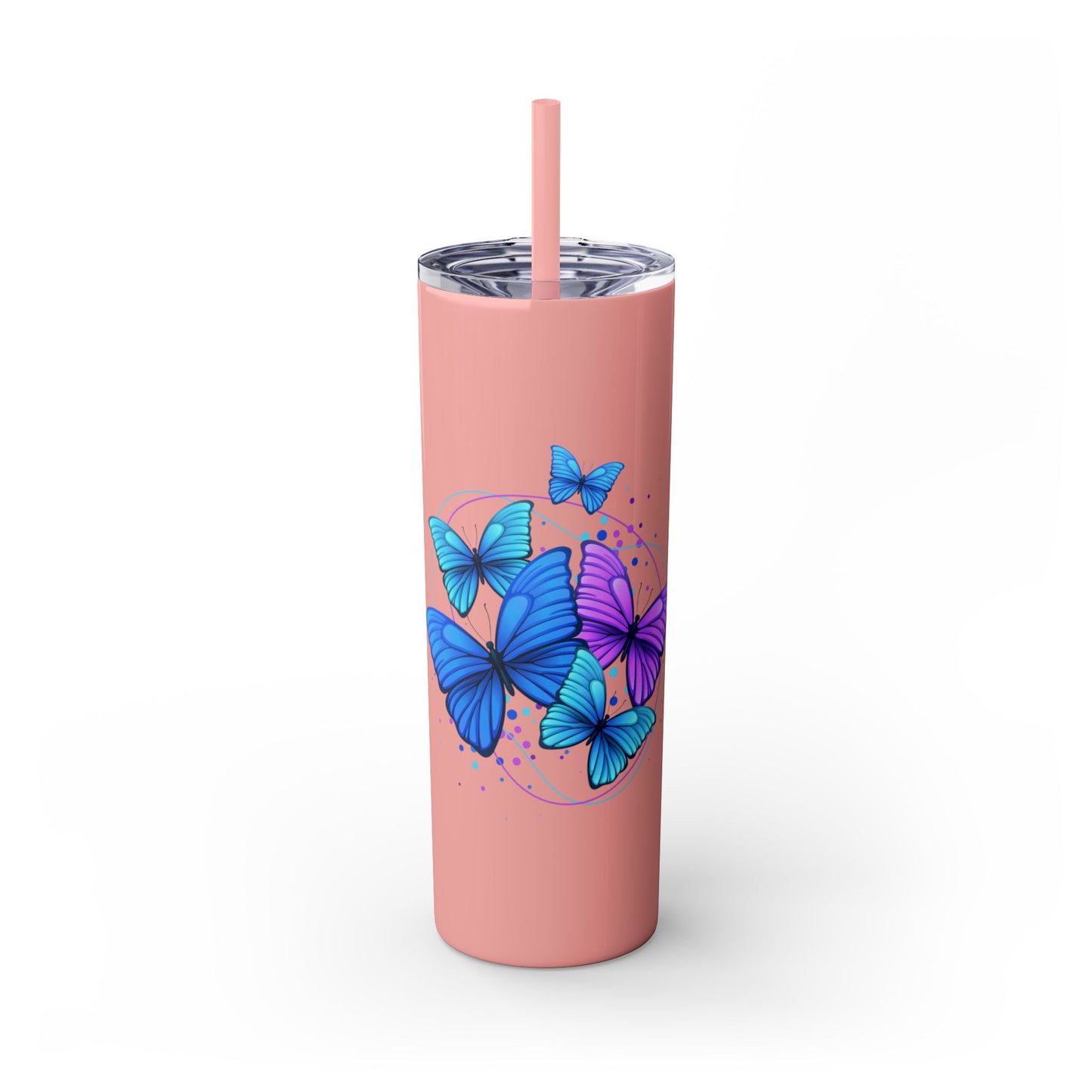 Butterfly Design Skinny Tumbler with Straw - 20oz Travel Mug