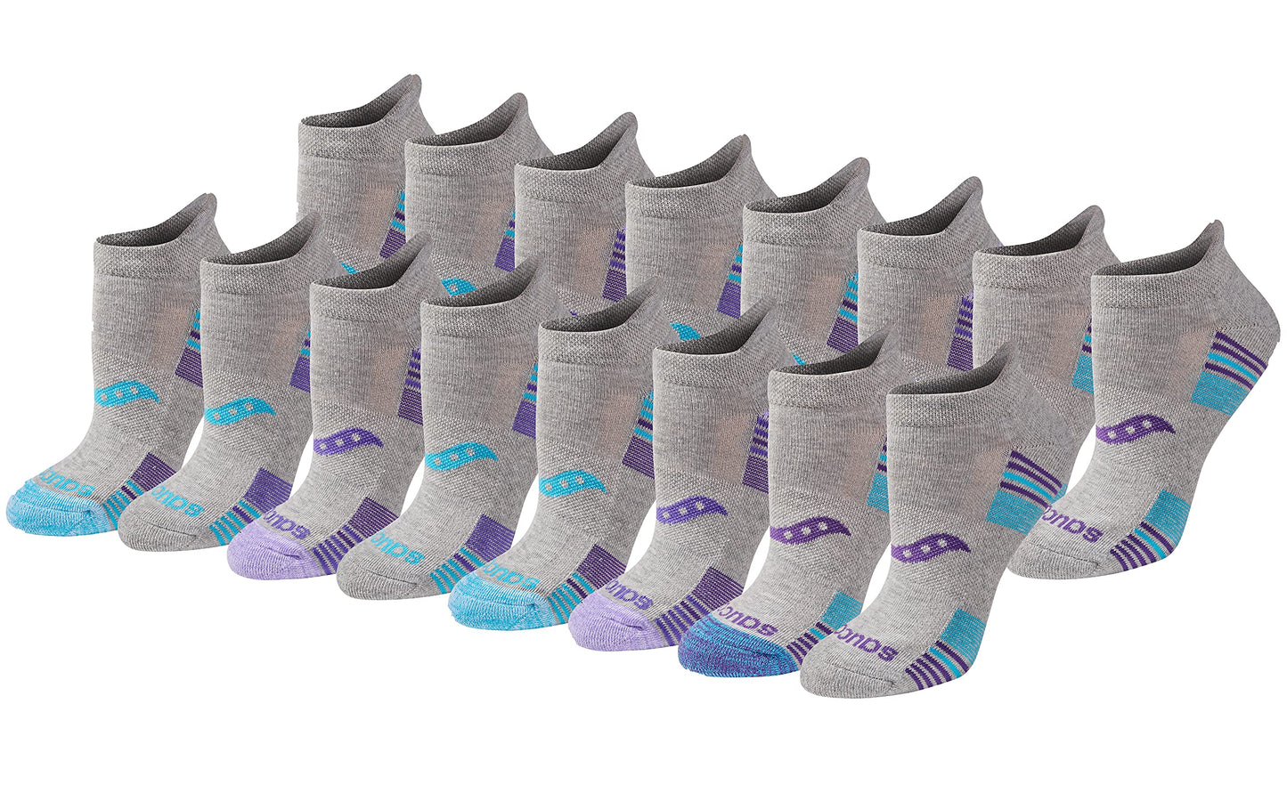 Saucony Women's RunDry Performance Heel Tab Athletic Socks, Available in S-L (8, 16, 24 Pairs)
