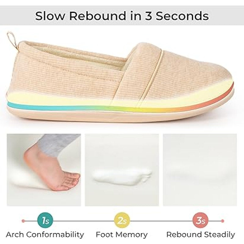 HomeTop Womens 9 Tan Soft Memory Foam Polycotton Slide On Loafer Slipper Shoes