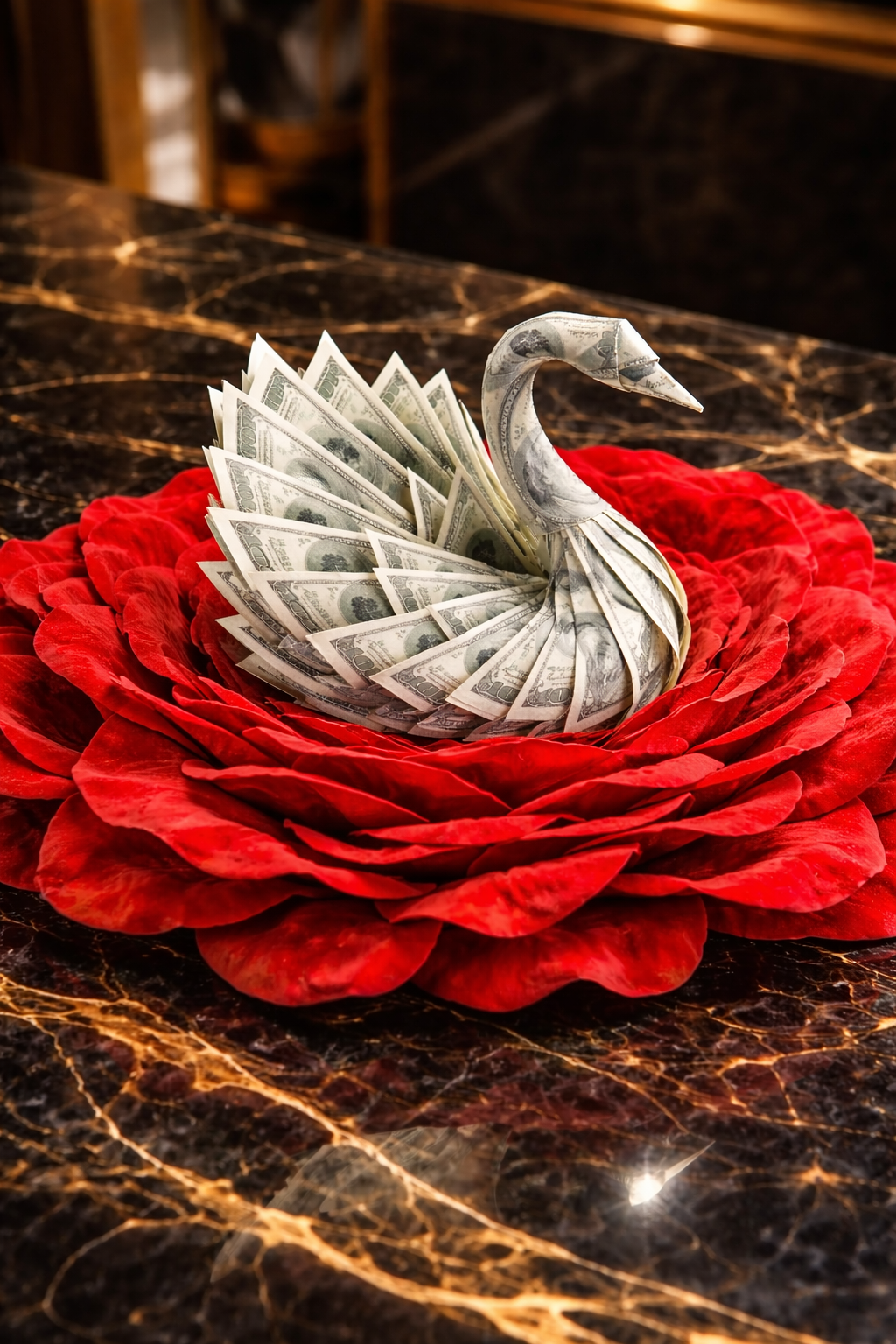 LUXEBYMIMI – Luxury Money Rose Swan Service (830-Piece Grand Swan)