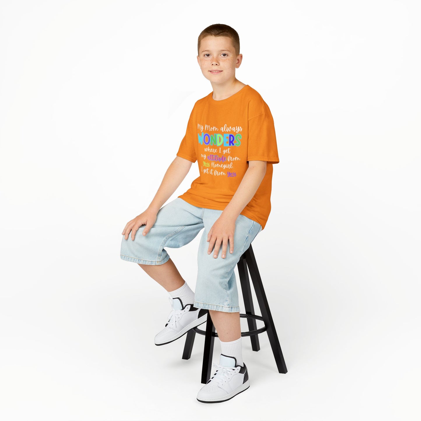 Colorful Kids Tee: 'My Mom Wonders Where I Get My Attitude From' | Fun Gift for Birthdays, Holidays, Everyday Wear, Unique Kids Apparel