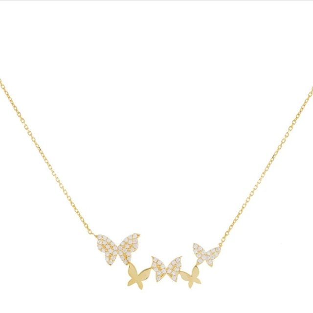 18K Gold Butterfly Stacking Clavicle Chain Necklace