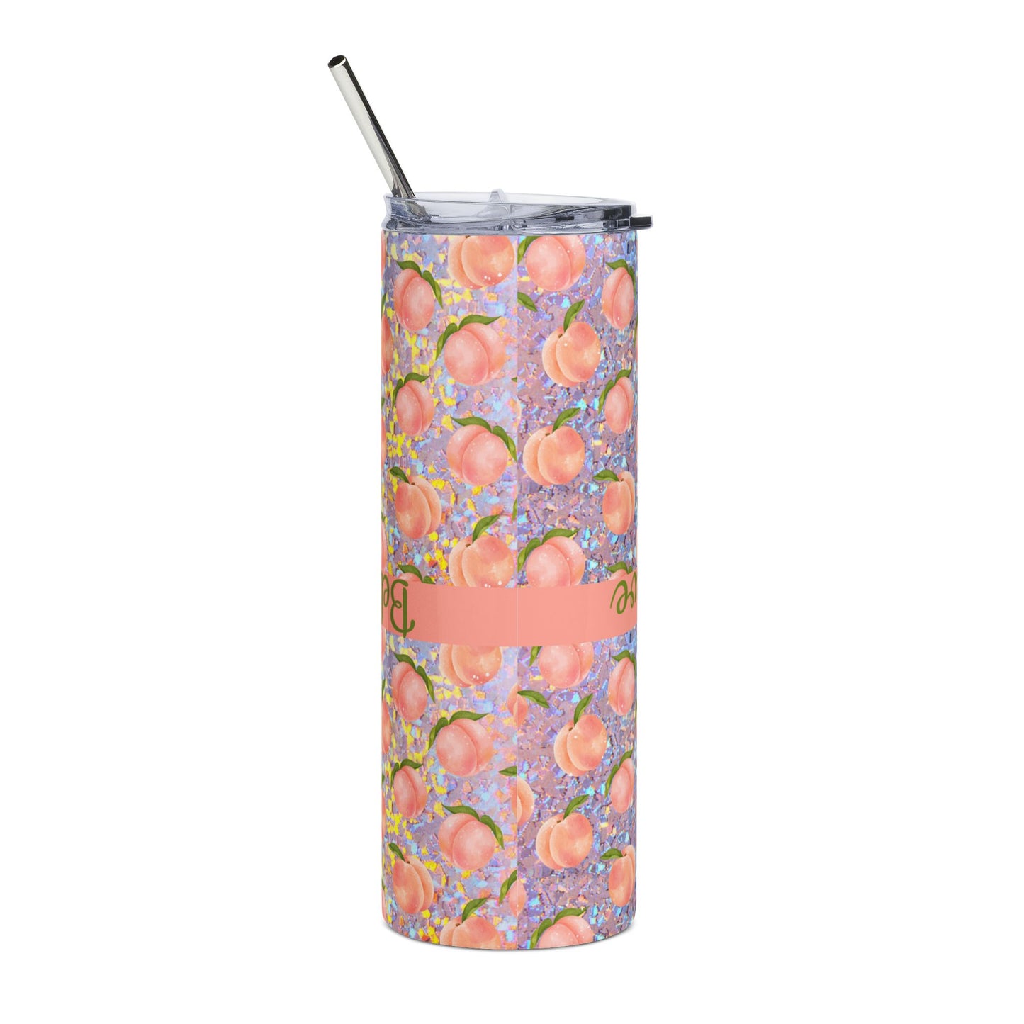Custom Peach Pattern Believe Tumbler | 20oz Stainless Steel Travel Cup