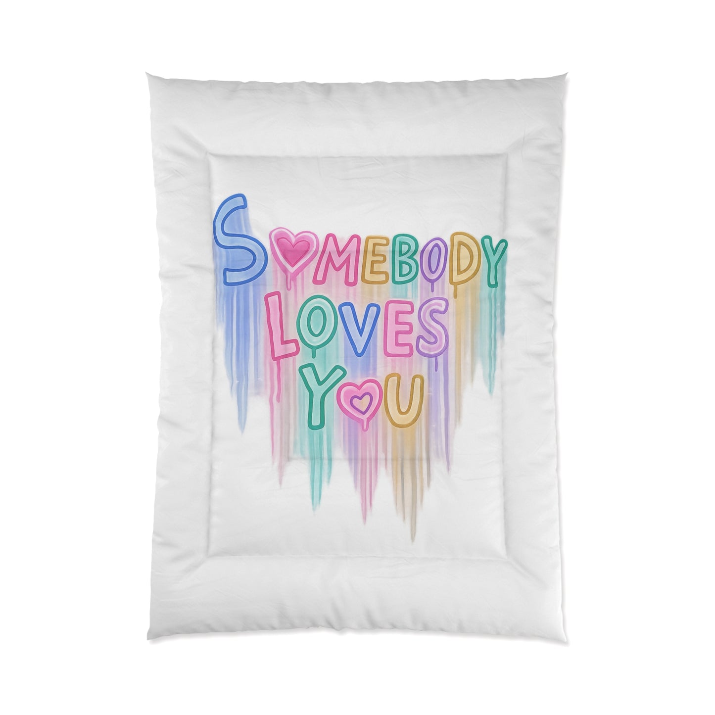 Somebody Loves You Comforter – Pastel Rainbow Heart Bedding