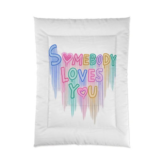 Somebody Loves You Comforter – Pastel Rainbow Heart Bedding
