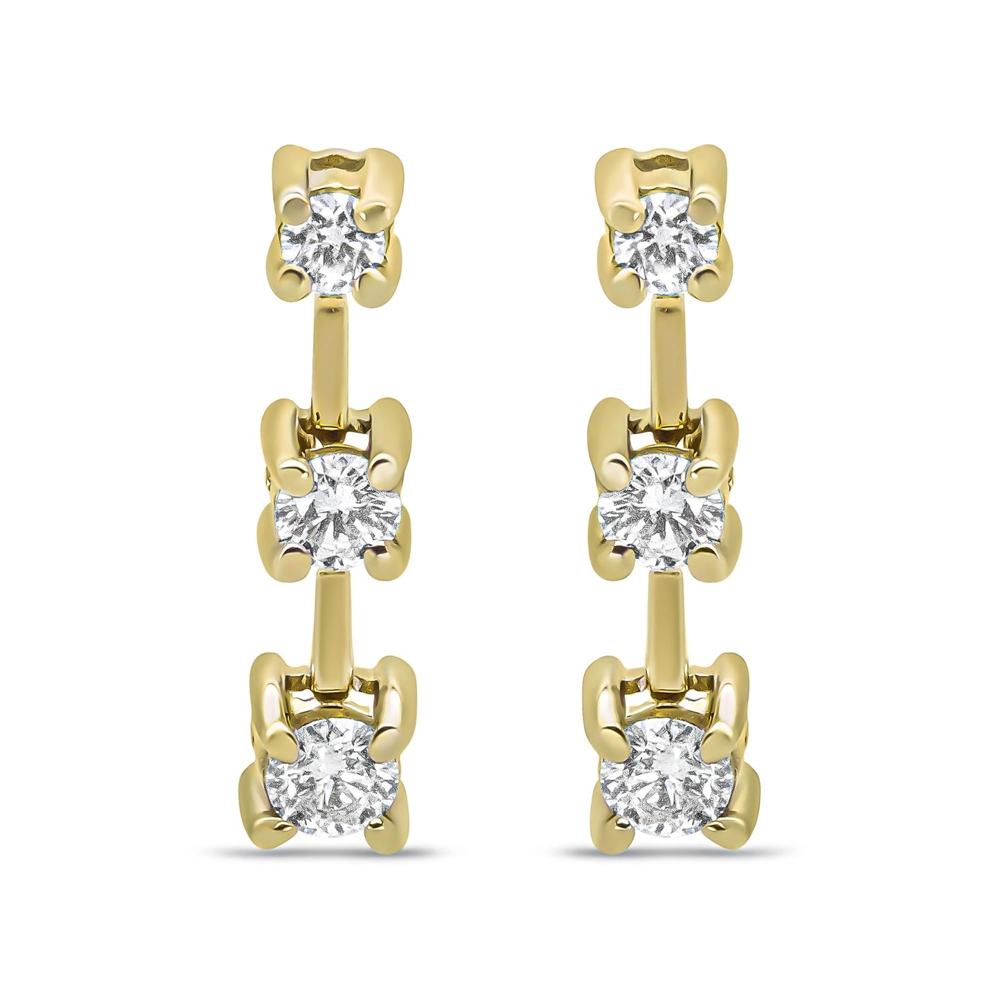 14K Gold Round Diamond 3 Stone Graduated Linear Drop Past, Present and Future Stud Earrings (H-I Color, SI1-SI2 Clarity)-1