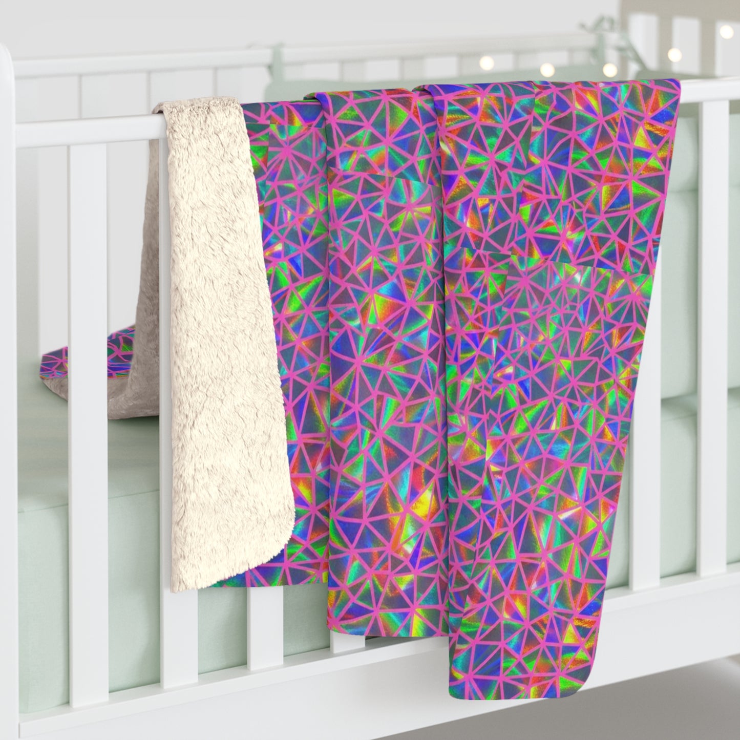 Colorful Geometric Pattern Sherpa Blanket | Rainbow Triangle Mosaic