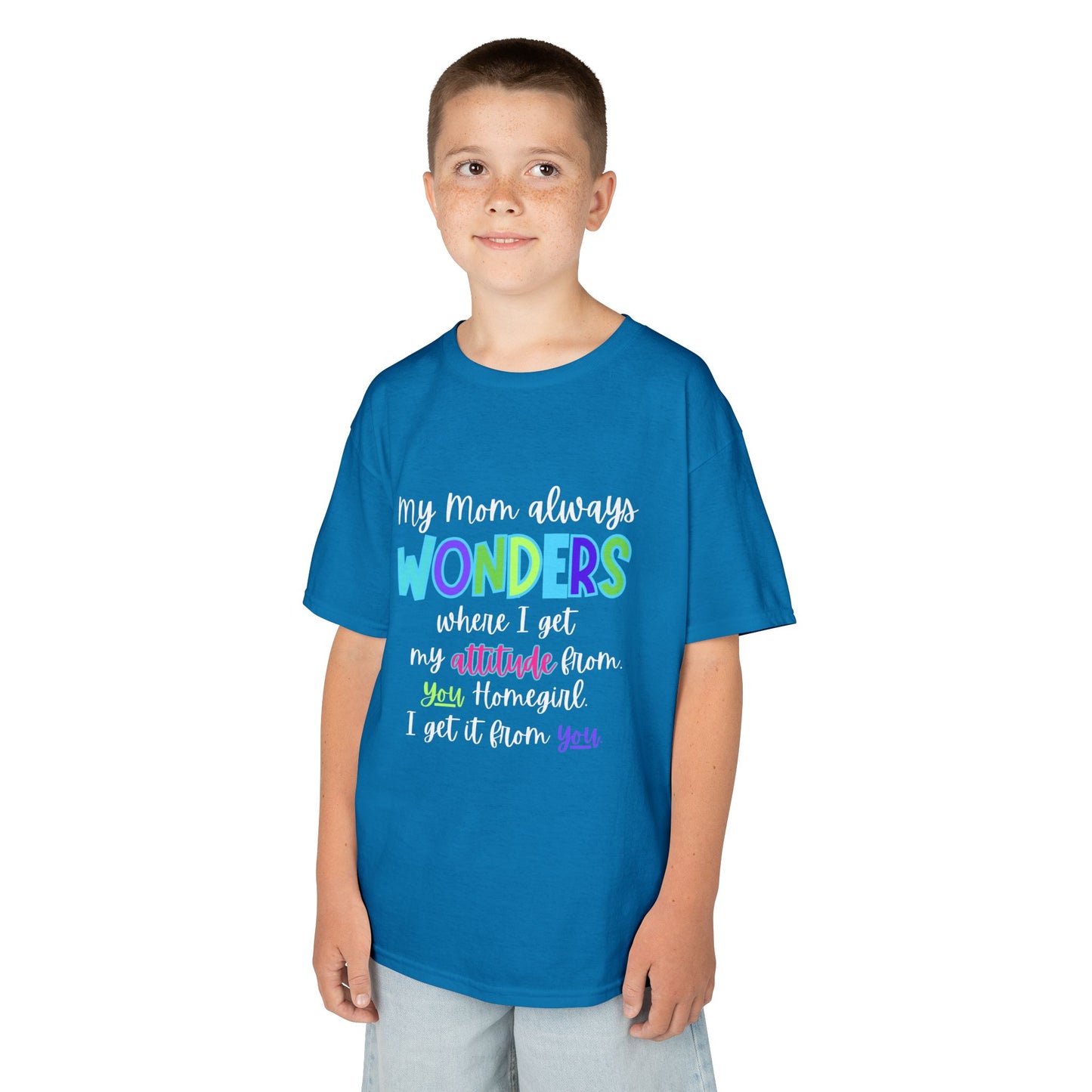 Colorful Kids Tee: 'My Mom Wonders Where I Get My Attitude From' | Fun Gift for Birthdays, Holidays, Everyday Wear, Unique Kids Apparel