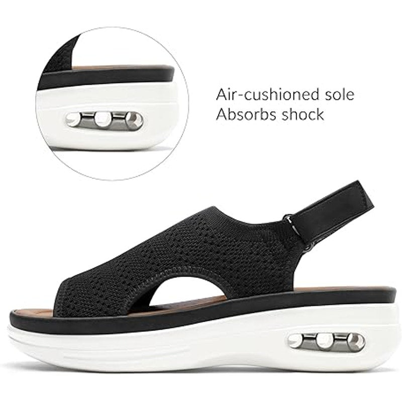 Mysoft Womens 7 Black Air Cushion Support Slingback Peep Toe Platform Shoes