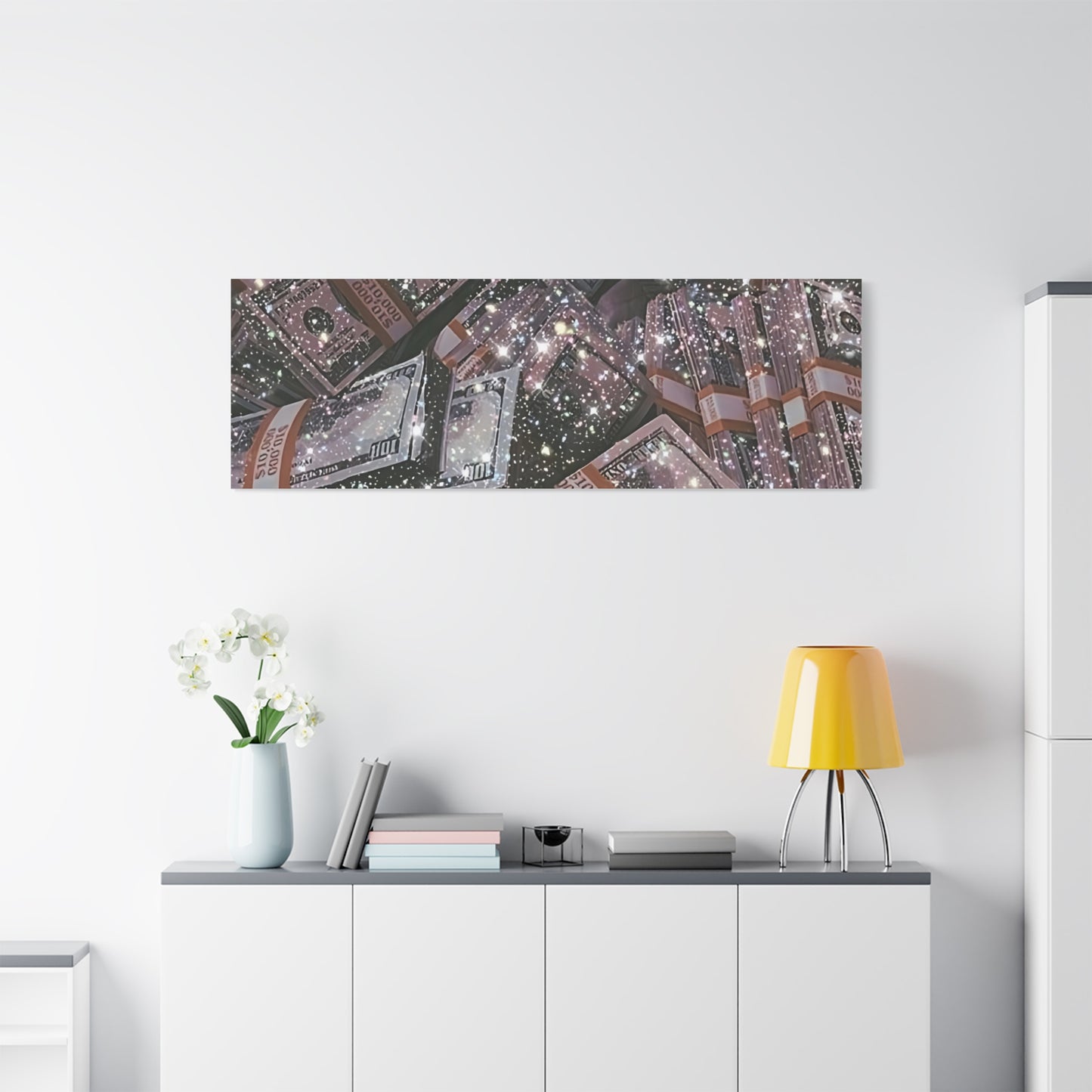 Sparkling Money Canvas Art, Glittery Wall Decor for Home, Modern Art Piece, Gift for Art Lovers, Chic Office Decor, Unique Wall Hanging