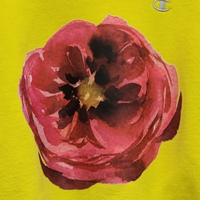 Hand Printed Upcycled Mens Medium Watercolor Peony Flower Long Sleeve Sweatshirt