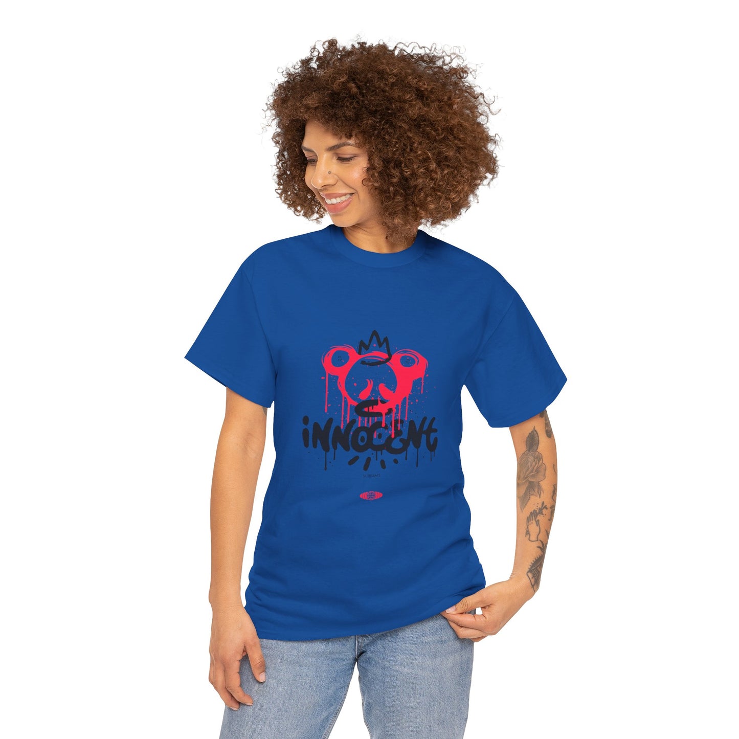 Edgy Graphic Tee: 'Innocent' Design, Urban Fashion, Streetwear, Unisex Cotton T-Shirt, Music Festivals, Casual Wear